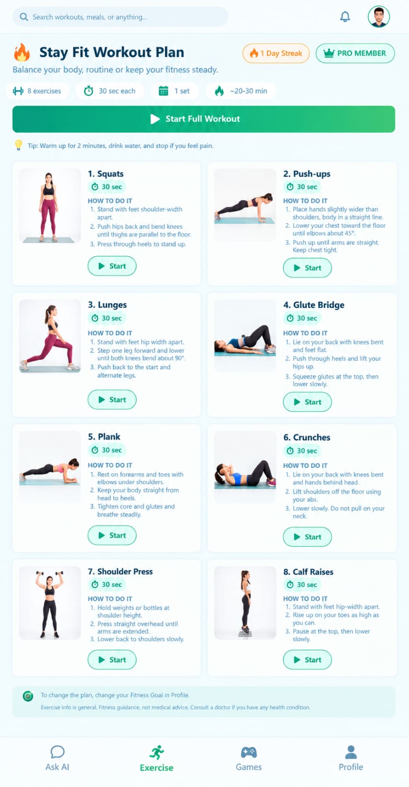 Stay fit workout plan