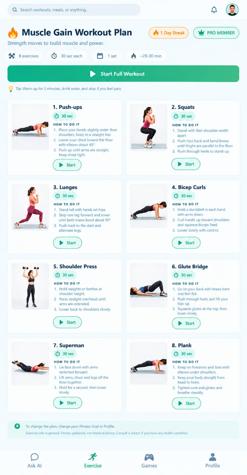 Muscle gain workout plan